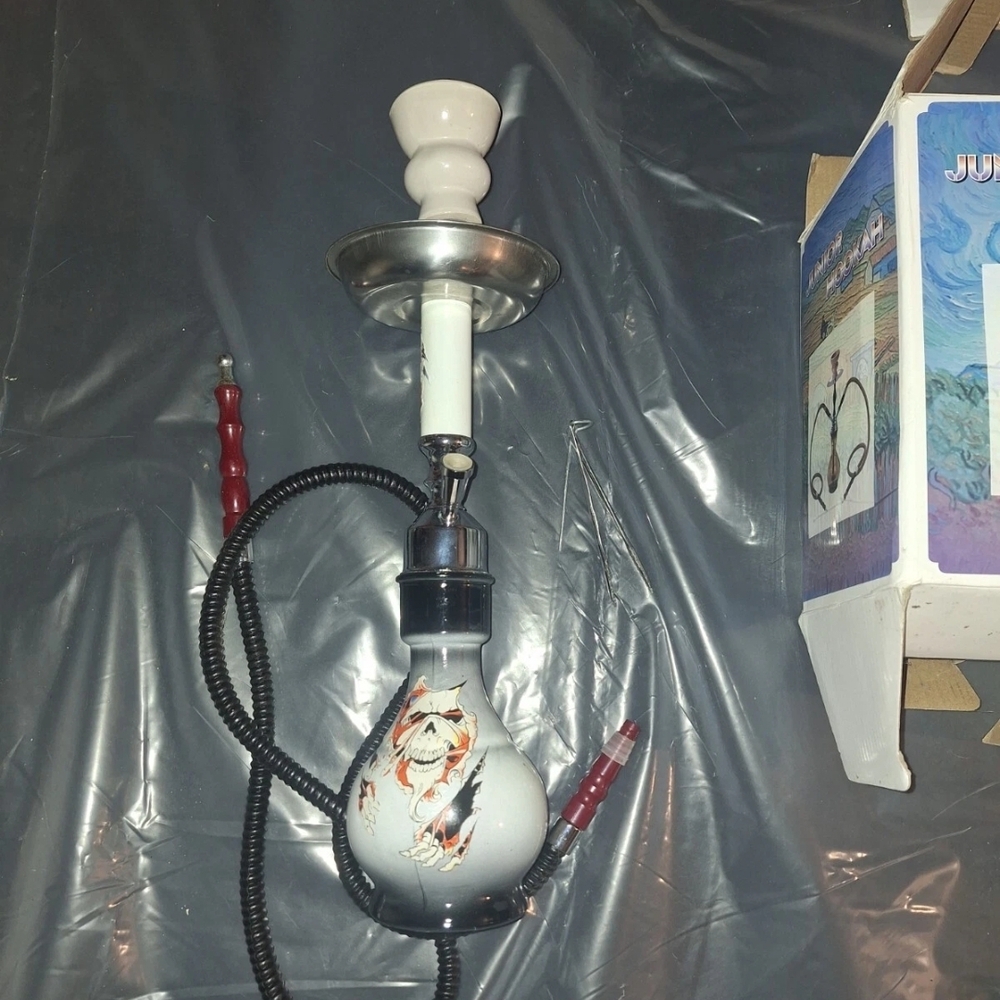 Decorative White and Black Hookah